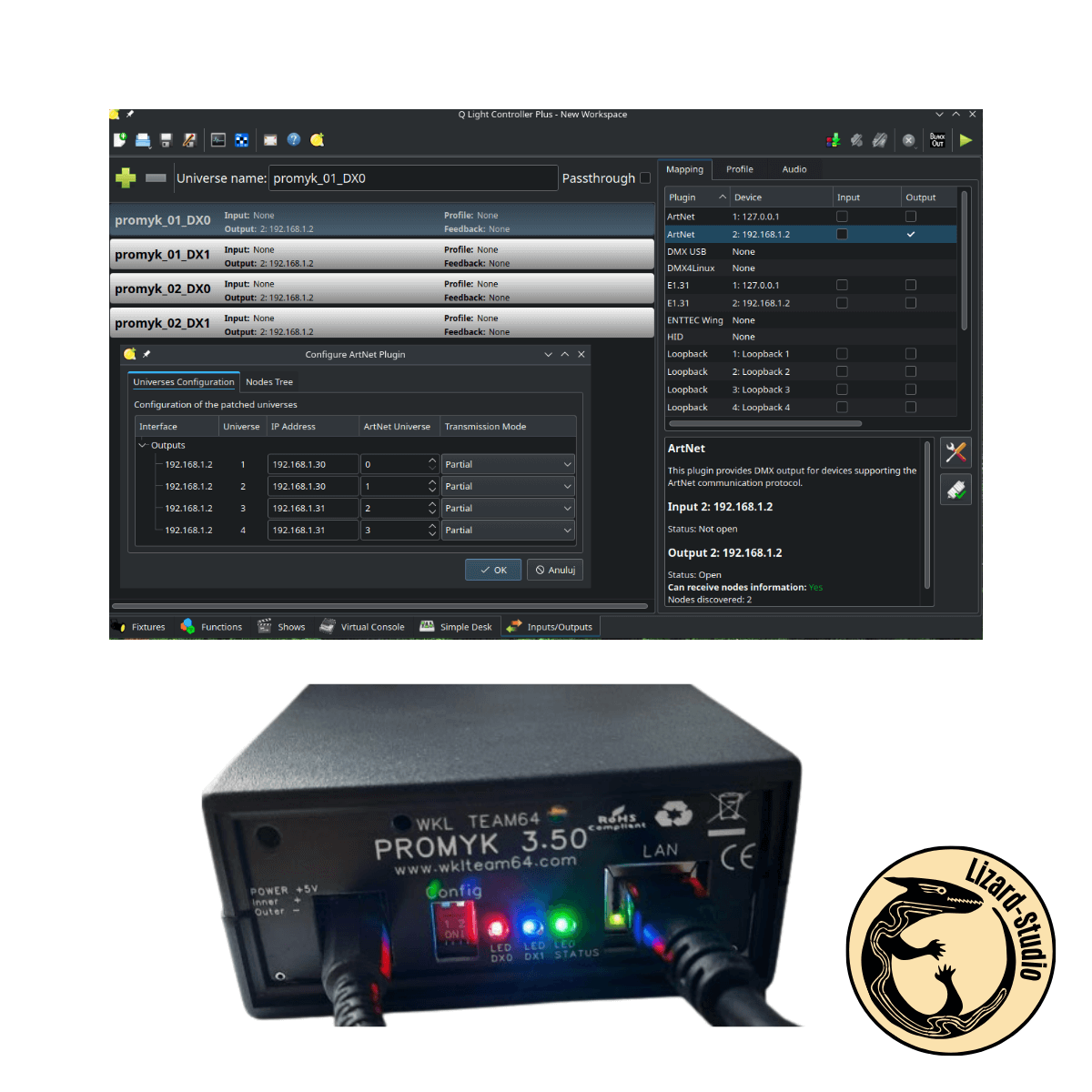 Panel programu Q Light Controller Plus i kostka Promyk 3.50 z diodami LED, Warszawa