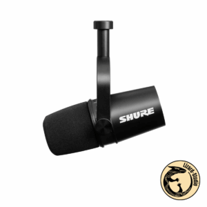 Mikrofon Shure MV7 widziany od boku, uchwyt montażowy skierowany do góry, Warszawa